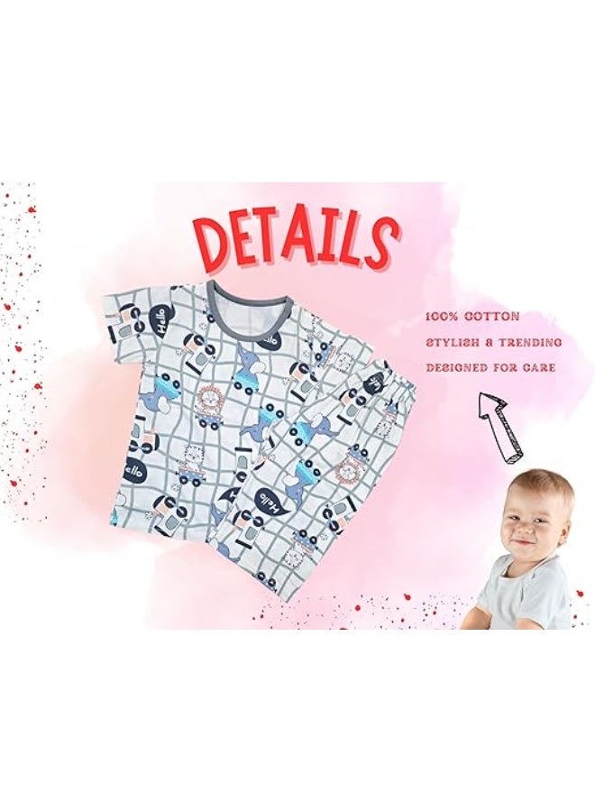 MINIIMODZ MINII MODZ Calf Hello Print Sleepwear - Kids Nightsuit Top & Bottom Pyjama Set for Infants & Toddlers - Image 4